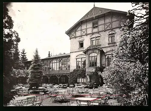 Fotografie Brück & Sohn Meissen, Ansicht Kamenz i. Sa., am Hutberg-Hotel, Gartenseite mit Tische