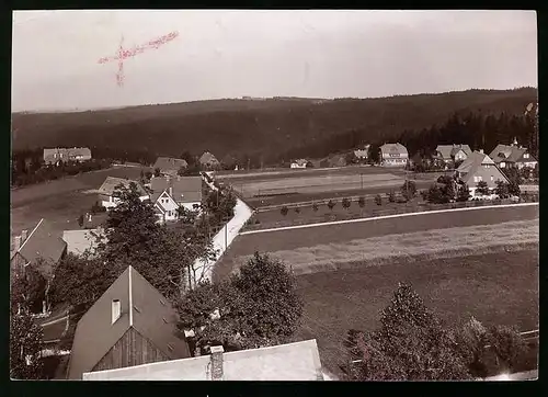 Fotografie Brück & Sohn Meissen, Ansicht Oberbärenburg / Erzg., Blick auf den Ort mit Wohnhäusern