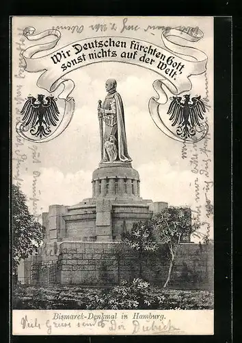 AK Hamburg-St.Pauli, Bismarck-Denkmal, Wir Deutschen fürchten Gott...