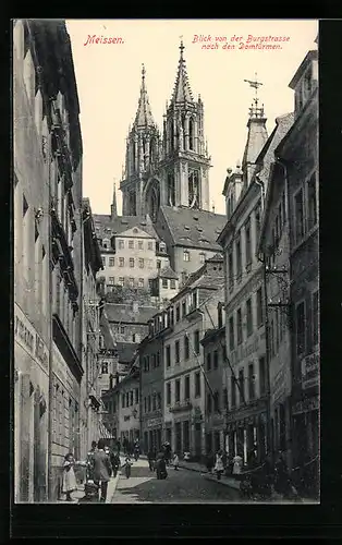 AK Meissen, Blick von der Burgstrasse nach den Domtürmen