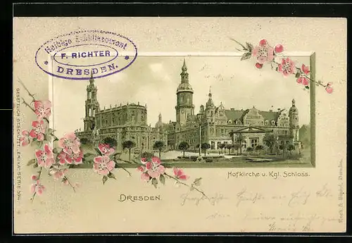 Präge-Lithographie Dresden, Hofkirche und Kgl. Schloss