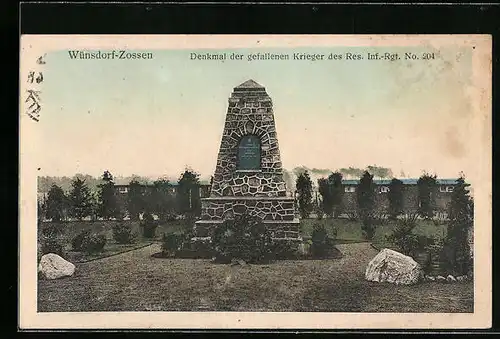 AK Wünsdorf-Zossen, Denkmal der gefallenen Krieger des Res. Inf. Rgt. Nr. 204