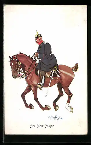 Künstler-AK Fritz Schönpflug: Der Herr Major in Uniform zu Pferde