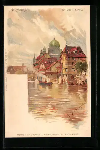 Künstler-AK P. Schmohl: Nürnberg, An der Pegnitz