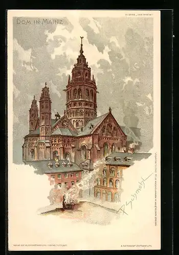 Künstler-AK P. Schmohl: Mainz, Blick auf den Dom