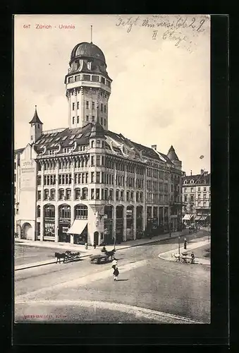 AK Zürich, Urania mit Strasse aus der Vogelschau