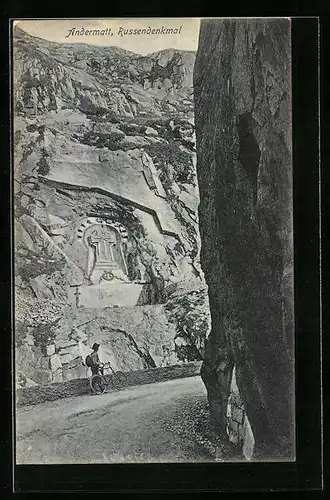AK Andermatt, Russendenkmal mit Strasse