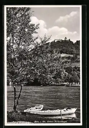 AK Stein a. Rh., Blick vom Rhein zum Schloss Hohenklingen