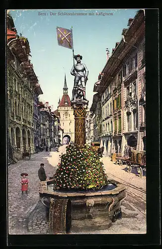 AK Bern, Schützenbrunnen mit Käfigturm