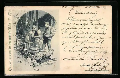 Künstler-AK Fritz Reiss, Meggendorfer Blätter Nr. 501: Am Brunnen beim Wasser holen