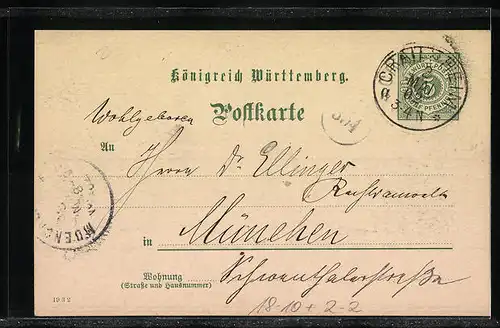 AK Postgeschichte Reichspost Bayern, Säufer, Polizist und Greis, Ganzsache Württemberg, Briefmarken