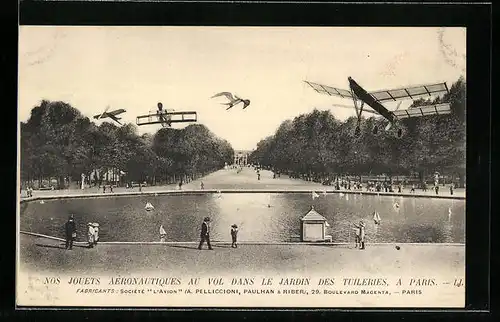 AK Nos Jouets Aéronautiques au vol dans le Jardin des Tuileries, Flugzeuge