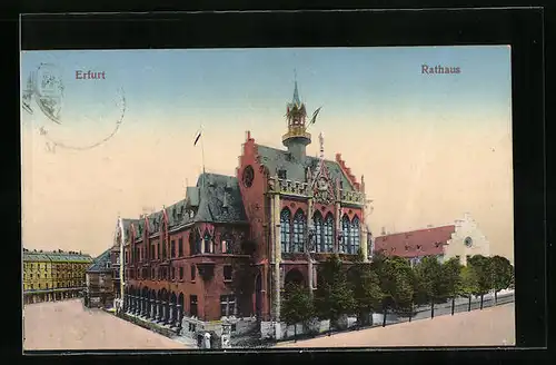 AK Erfurt, Rathaus mit Strasse