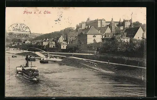 AK Pirna /Elbe, Ortsansicht mit Elbdampfern