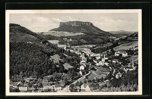 AK Königstein /Sa., Ortsansicht mit Fels Lilienstein