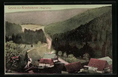 AK Kratzhammer im Müglitzthal, Teilansicht mit Landstrasse von oben