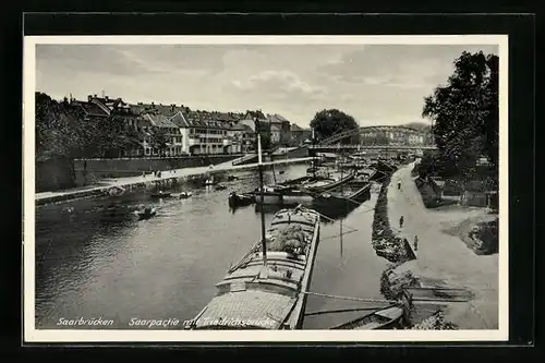 AK Saarbrücken, Saarpartie mit Friedrichsbrücke