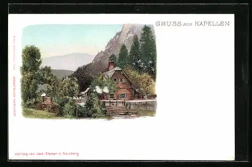 AK Kapellen, Idyllisch gelegene Blockhütte mit Bergpanorama