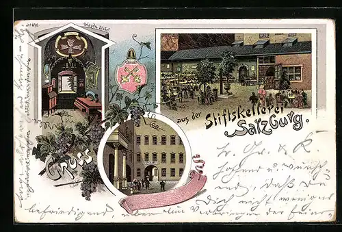 Lithographie Salzburg, Gasthaus Stiftskellerei, Hayn Stübel