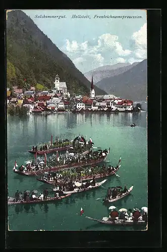 AK Hallstatt, Fronleichnamsprozession auf dem See