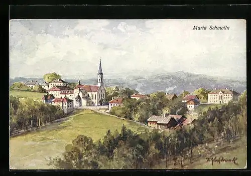 Künstler-AK Franz Kulstrunk: Maria Schmolln, Ortspartie mit Kirche