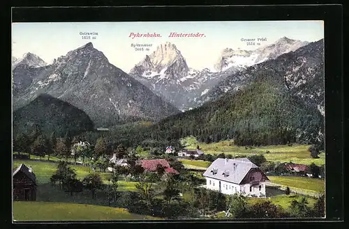 AK Hinterstoder /Pyhrnbahn, Ortsansicht mit Ostrawitz und Spitzmauer