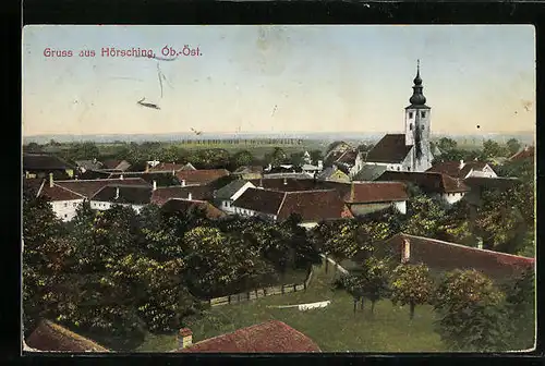 AK Hörsching, Teilansicht mit Kirche