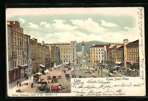 AK Linz, Franz Josef-Platz mit Denkmal