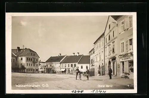 AK Waizenkirchen, Oberer Markt mit Geschäften