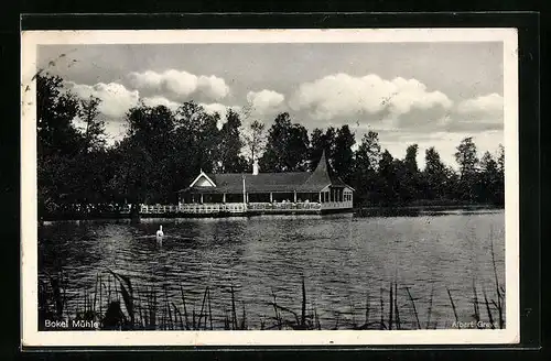 AK Dauenhof /Holstein über Elmshorn, Gasthaus Bokelmühle vom Wasser gesehen