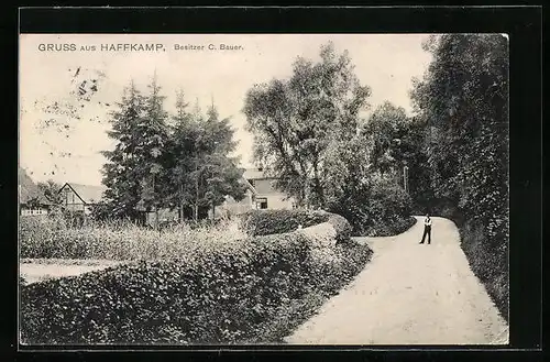 AK Haffkamp, Ortspartie mit Strasse und Garten