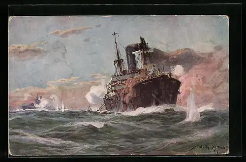 Künstler-AK Willy Stoewer: Deutsches U-Boot im Gefecht