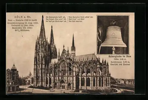 AK Köln a. Rh., Dom und Kaiserglocke