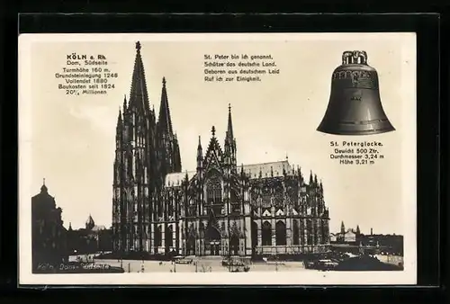AK Köln a. Rh., St. Peterglocke und Dom