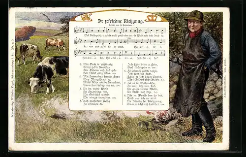 AK Lied Dr zefriedne Kiehgang, Kuhhirt mit Kühen auf der Weide