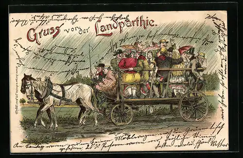 Künstler-AK Bruno Bürger & Ottillie: Vergnügliche Landpartie in einer Kutsche