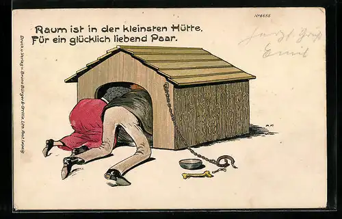 Künstler-AK Bruno Bürger & Ottillie Nr. 6656: Raum ist in der kleinsten Hütte für ein glückliches Liebespaar