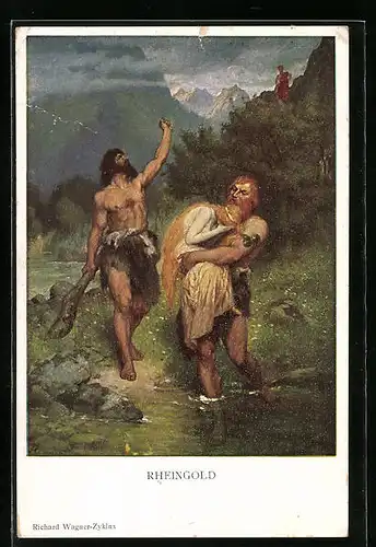 Künstler-AK Szene aus Rheingold von Richard Wagner, Nibelungen