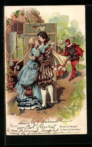 Präge-AK Faust begrüsst seine Liebste mit einem Kuss