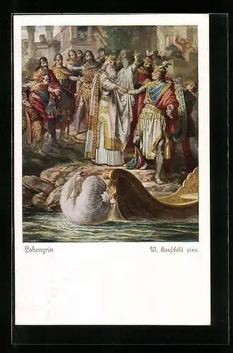 Künstler-AK Lohengrin, Parsival wird vom König verabschiedet