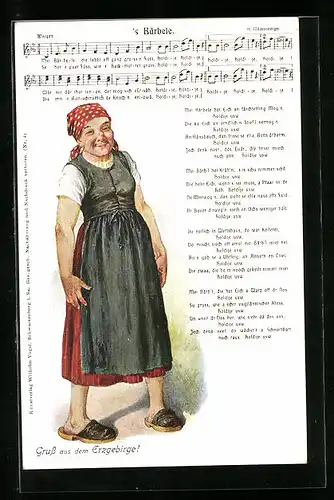Lied-AK Hilmar Mückenberger: Gruss aus dem Erzgebirge, `s Bärbele, Mei Bärbele die labbt off ganz gruss`n Fuss...