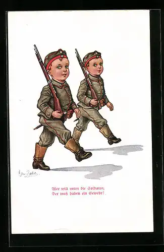 Künstler-AK H. Zahl: Zwei Soldaten mit Gewehren