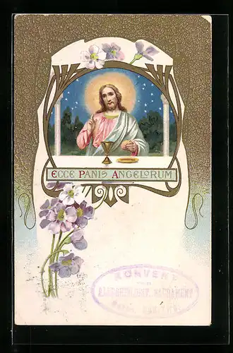 AK Ecce Panis Angelorum, Jesus mit Brot in der Nacht, Religion