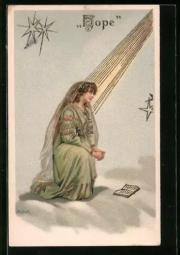 Präge-Künstler-AK Alfred Mailick: Hope, Betende Frau vor Bibel
