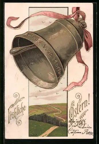 Präge-Künstler-AK Alfred Mailick: Glocke und Landschaft, Ostergruss