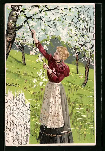 Künstler-AK Alfred Mailick: Junge Frau an blühendem Baum