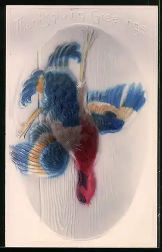 Präge-AK Thanksgiving Greetings, Truthahn