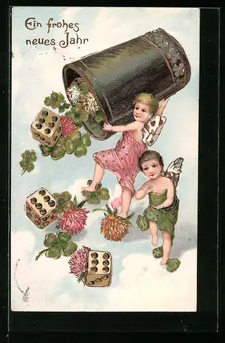 Präge-AK Feen würfeln Kleeblätter zum neuen Jahr