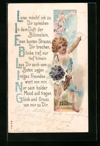 Präge-AK Amor mit Brief, Liebling