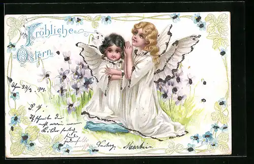 AK Fröhliche Ostern, Osterengel beim Beten